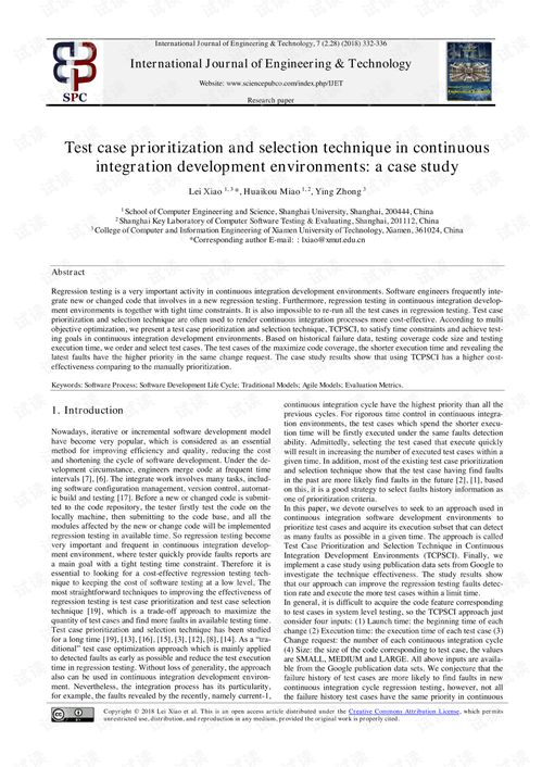 持续集成开发环境中的测试案例优先级和选择技术 一个案例研究